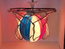 Basketball Hanging Lamp Life Size. 1970s Era? Red White Blue Glass Basketbal picture