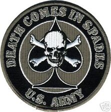 ARMY DEATH COMES IN SPADES SKULL BONES SKULL EMBROIDERED BLACK PATCH picture