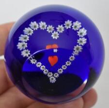1993 CAITHNESS SCOTLAND K39145 COBALT BLUE WHITE RED MINIATURE HEART PAPERWEIGHT picture