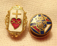 Antique Catholic Sacred Heart Pin & Knights of Columbus Screwback Pin Enameled picture