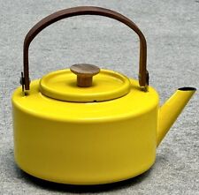 Vintage 70s COPCO Yellow Enamel Tea Kettle MCM Wood Teak Michael Lax #117 Spain picture