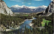 Bow Valley Bow River Banff Springs Hotel Canadian Rockies Chrome Cancel Postcard picture