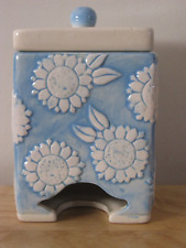 Vintage MSRF Sunflower Blue & White Ceramic Tea Bag Dispenser with Lid picture