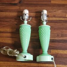 Pair Of Vintage Mint Green Glass Table Lamps, Resembles Jadeite picture