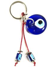 Hindu Buddhist Third Eye Blue Glass Keychain Key Fob with Tassel Adornments picture