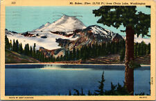 Vtg 1940's Mt Baker from Chain Lake Washington WA Mountain Linen Postcard picture
