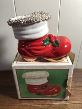 NIB Vintage Ceramic SANTA'S BOOT BANK Santa Clus Programs JAPAN Spaghetti Trim picture