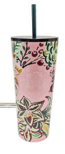Starbucks Christmas 2022 Pink Enchanted Forest Stainless Steel 24oz Cup Floral  picture