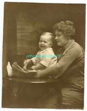 studio photograph * Mother and Toddler posing with picture book 7 x 9 inch sepia picture