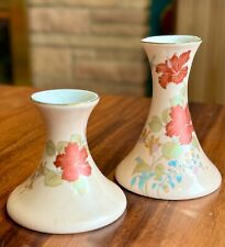 Pair of Pale Pink Candle Holders with Floral Hibiscus Hummingbird H.F.P. Macau picture