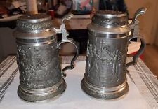 Two Antique 1920 Germany Bavarian Pewter Beer Stein picture