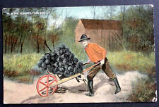 1914 Exaggerated Postcard Man Pushing Load Of  Grapes picture