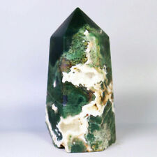 0.92lb Natural Moss Agate Quartz Crystal Tower Obelisk Wand Point Reiki Healing picture