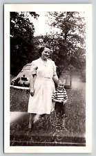 Original Old Vintage Outdoor Family Antique Photo Car Lady Woman Boy picture