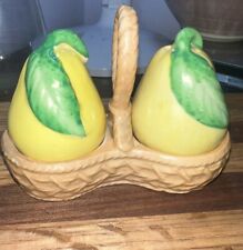 Vintage Ceramic Pear Shakers And Holder Japan picture