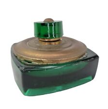 Large Antique, Vintage Green Glass & Brass Inkwell w/ Heart Lid- Needs Re-gluing picture