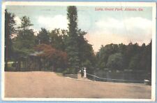 VTG 1915 Postcard - Couple at Lake & Gardens, Grant Park, Atlanta, GA picture