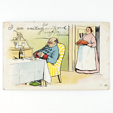 Sad Wife Serving Husband Postcard c1906 Happy Man Eating Chicken Dinner C1794 picture