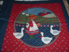 Vtg 70s Calico Farmhouse Sun Bonnet Goose Blue Red 2 Pillow Sew Quilt Blocks#PB4 picture
