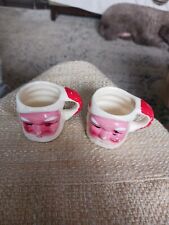 Vintage 60s Ceramic SANTA CLAUS Mini Mug Cup 1.75” Taiwan. Set Of 2 picture