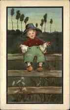 IMJ Little Boy with Chickens Hens c1910 Vintage Postcard picture