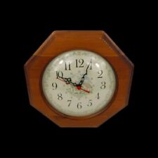 Vintage Seth Thomas Cross Stitch Wall Clock Octagon Brown Wooden Frame 10
