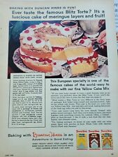 1956 Duncan Hines Cake Mix Fudge Blitz Torte recipe W Meringue Fruit  ad picture