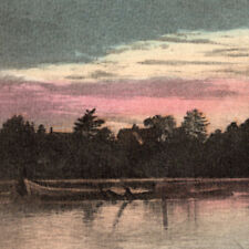 Vintage 1910s Sunset Clouds Little Falls Minnesota Postcard Lake Boat picture