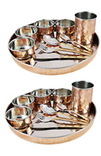 Indian Handmade Hammered Pure Copper Stainless Steel Dinnerware Thali set 10pcs picture