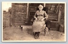 RPPC Older Lady w/Glasses Sits in Chair Outside AZO 1918-1930 VTG Postcard 1440 picture