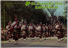 Savannah GA Georgia St Patrick’s Day Parade 1980s Bagpipe Corps Photo Postcard picture