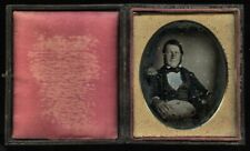 1840s 1/6 Daguerreotype Sideburns Man Holding Western Style Hat - Sealed picture