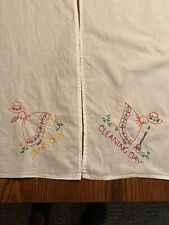 Vintage 2 Tea Towels Girl w/ bonnet hoopskirt Embroidered Kitchen baking 32x28 picture