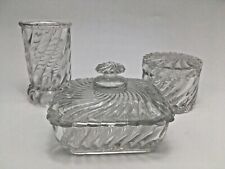 Antique Baccarat Clear Swirl Dresser Set Powder Box Covered Glass/Vase Unsigned picture