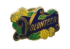 Vintage C Sanders Enamel Lapel Pin Volunteer Blue Yellow Flowers Charity picture
