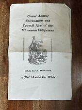 Vintage Program Pow Wow Celebration MN Chippewa 1913 Council  Fire W/ Sioux 🔥 picture