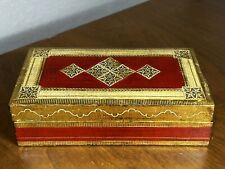 ITALIAN FLORENTINE GILT RED WOOD BOX ORNATE VINTAGE MID CENTURY, LINED picture