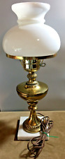 Vtg. Lamp Brass & Marble Base 20” Table Dresser Bedside - Milk glass shade picture