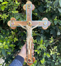 Huge Olive Wood Mother Of Pearl Crucifix Cross 22X14Inch Hand Made Bethlehem Art picture