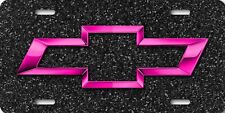 Chevy Bowtie Black & Pink Chrome look on Carbn-fiber FLAT License Plate 12