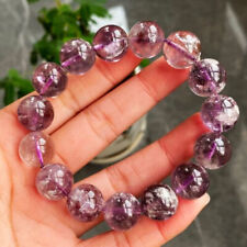 13.5mm Natural Rare Purple Phantom Crystal Round Beads Bracelet B446 picture