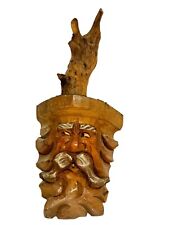 Vintage German Folk Art Handcarved Intricate Wooden Old Man Smoking Pipe Face  picture
