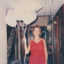 Vintage Polaroid Photo Pretty Lady Red Dress White Balloons Found Art Snapshot picture