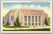 Civic Auditorium Oklahoma City OK Statues Linen Birds Eye View Vintage Postcard picture