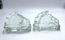 2 Vintage Clear Glass Horse Head Bookends picture