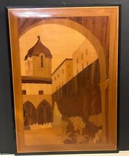 Sorrento Italy Inlaid Wood Marquetry St Francis Assissi Cloister Vintage 15”x11” picture