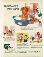 1945 Swan Soap bathing baby Swanny Mascot art Vintage Print Ad picture