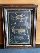 Antique Victorian Mourning Funeral Card Memento Framed Louis Clank 1893 picture