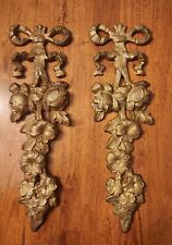 Vintage Cast Brass Pair Floral Wall Hanging, Traditional, Solid Cast Brass picture