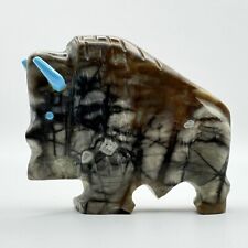 Zuni Pueblo Picasso Marble Bison Buffalo Fetish Native American By Todd Estate picture